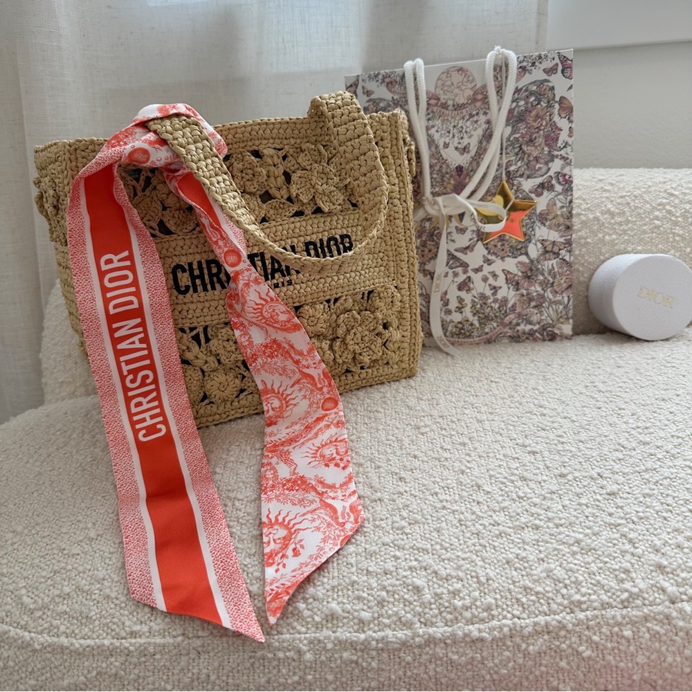 SOLD ❌ Dior Dioriviera Toile de Jouy Soleil Mitzah Silk Scarf | Orange / Coral - Picture 3 of 12